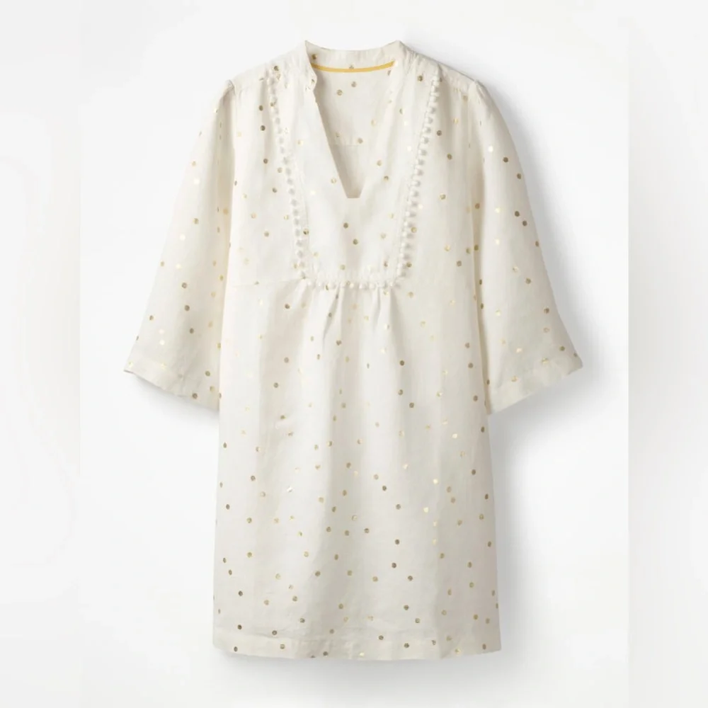 Boden Evangeline Tunic in White Linen Polka Dot Size 8 Regular. - Picture 13 of 16